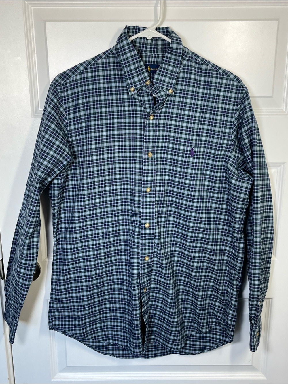 Polo Ralph Lauren Plaid Button Down Shirt Mens M Purple Pony